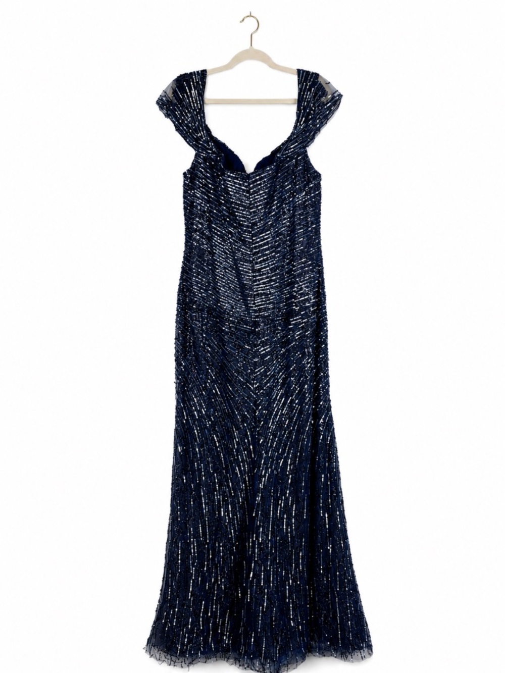 Rene Ruiz Collection Navy Blue Sequin Evening Gown Size 16